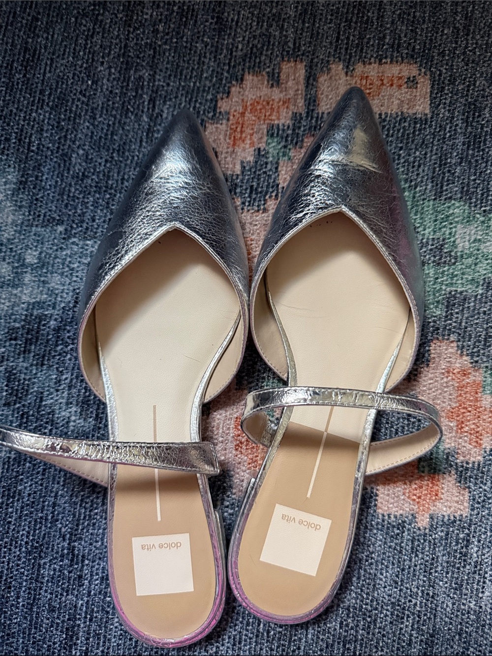 Dolce Vita Metallic Silver Pointed Mary Jane Mules